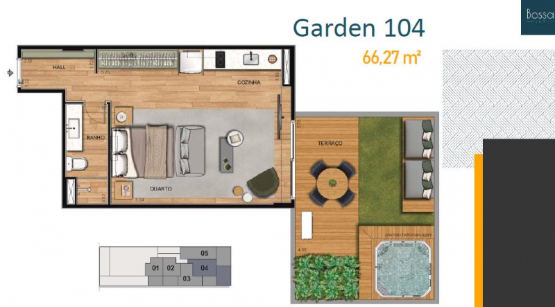 Conheça Planta garden 104 do empreendimento - Fachada - Bossa 107 - 262 - 12 Planta garden 104 - Fachada - Bossa 107 - 262 - 12
