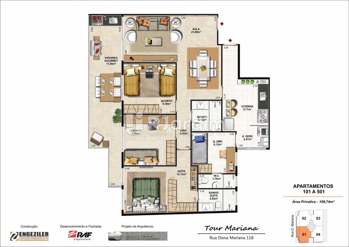 Conheça PLANTA 101 A 501 do imóvel - Tour Mariana Apartamentos 3 Quartos Botafogo Zona sul Rio de Janeiro RJ - LAAP30731 - 8 PLANTA 101 A 501 - Tour Mariana Apartamentos 3 Quartos Botafogo Zona sul Rio de Janeiro RJ - LAAP30731 - 8