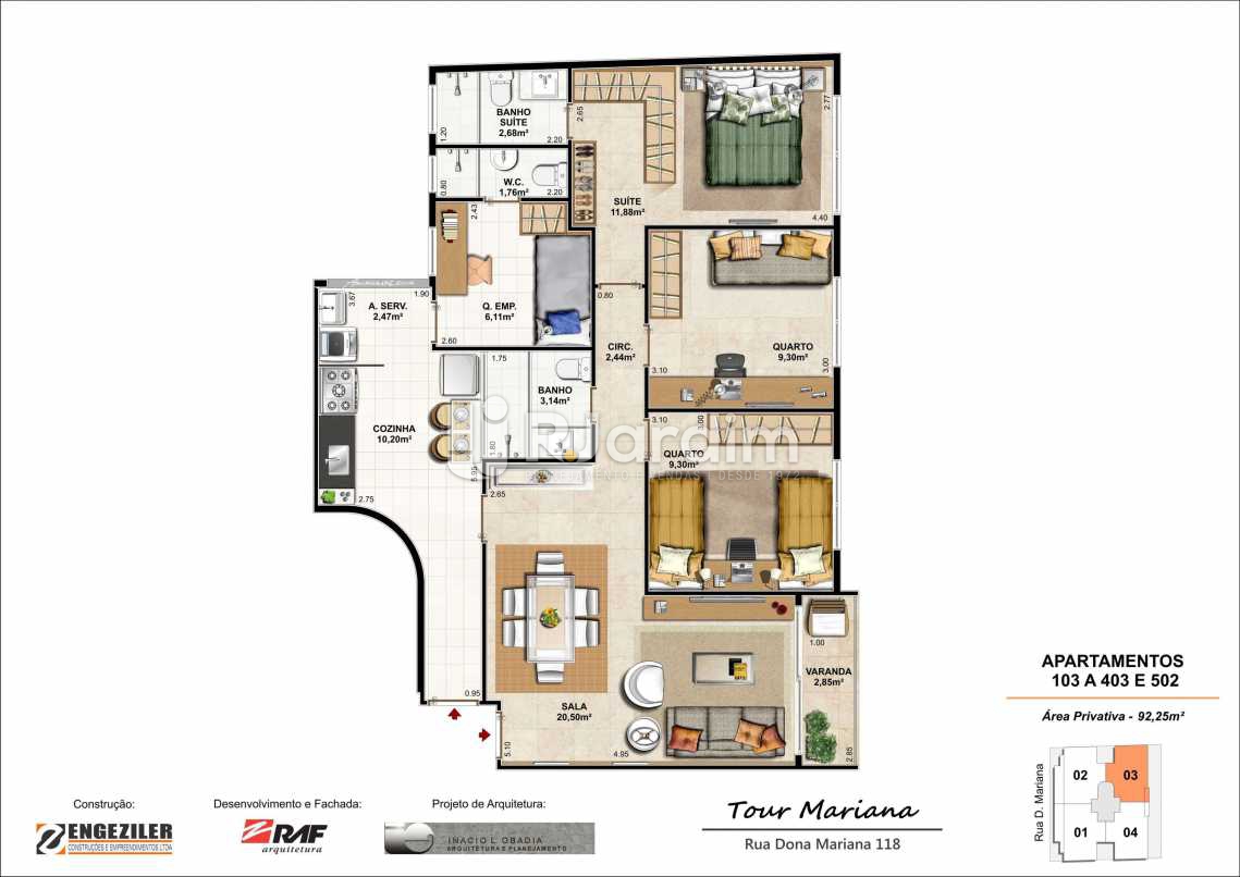 Conheça PLANTA 103 A 403 E 502 do imóvel - Tour Mariana Apartamentos 3 Quartos Botafogo Zona sul Rio de Janeiro RJ - LAAP30731 - 9 PLANTA 103 A 403 E 502 - Tour Mariana Apartamentos 3 Quartos Botafogo Zona sul Rio de Janeiro RJ - LAAP30731 - 9