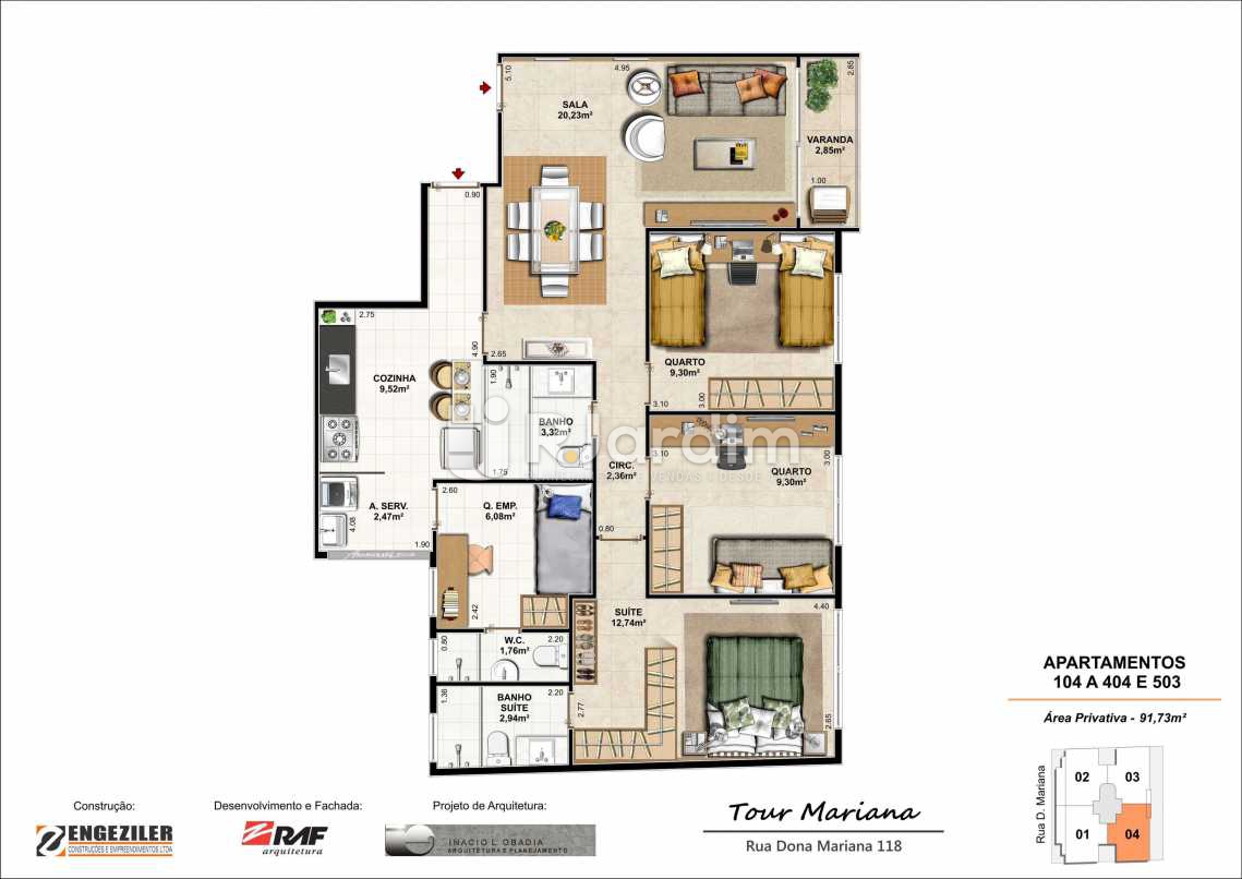 Conheça PLANTA 104 A 404 E 503 do imóvel - Tour Mariana Apartamentos 3 Quartos Botafogo Zona sul Rio de Janeiro RJ - LAAP30731 - 10 PLANTA 104 A 404 E 503 - Tour Mariana Apartamentos 3 Quartos Botafogo Zona sul Rio de Janeiro RJ - LAAP30731 - 10