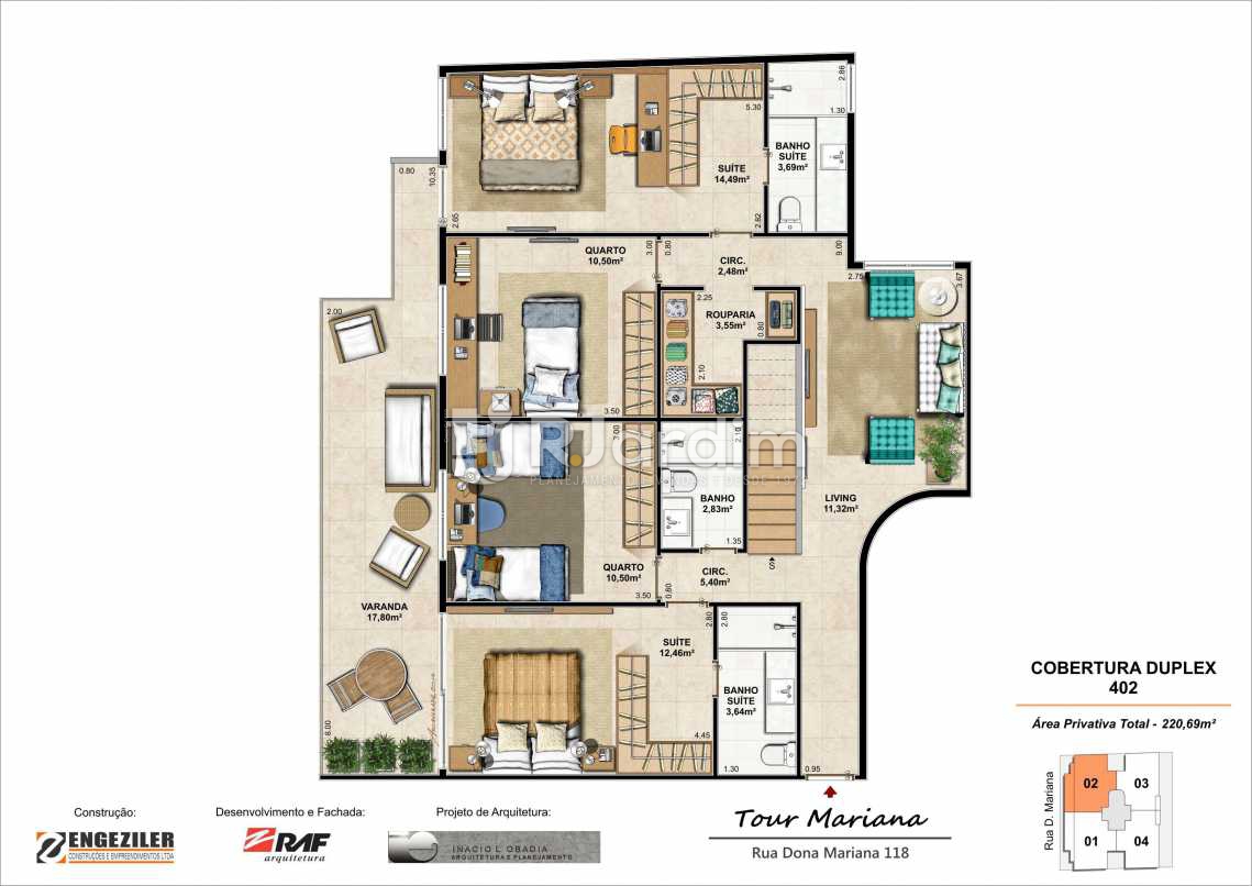 Conheça PLANTA 402 INFERIOR do imóvel - Tour Mariana Apartamentos 3 Quartos Botafogo Zona sul Rio de Janeiro RJ - LAAP30731 - 11 PLANTA 402 INFERIOR - Tour Mariana Apartamentos 3 Quartos Botafogo Zona sul Rio de Janeiro RJ - LAAP30731 - 11