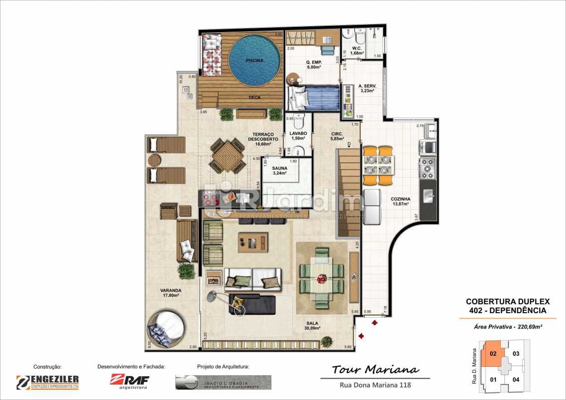 Conheça PLANTA 402 SUPERIOR do imóvel - Tour Mariana Apartamentos 3 Quartos Botafogo Zona sul Rio de Janeiro RJ - LAAP30731 - 12 PLANTA 402 SUPERIOR - Tour Mariana Apartamentos 3 Quartos Botafogo Zona sul Rio de Janeiro RJ - LAAP30731 - 12