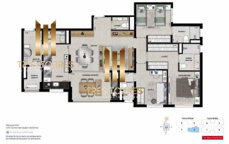 Apartamento à venda com 3 quartos, 117m² - Foto 1