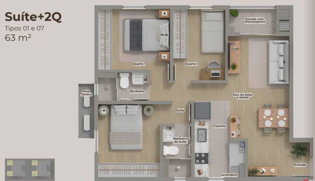 Apartamento, 3 quartos, 63 m² - Foto 3